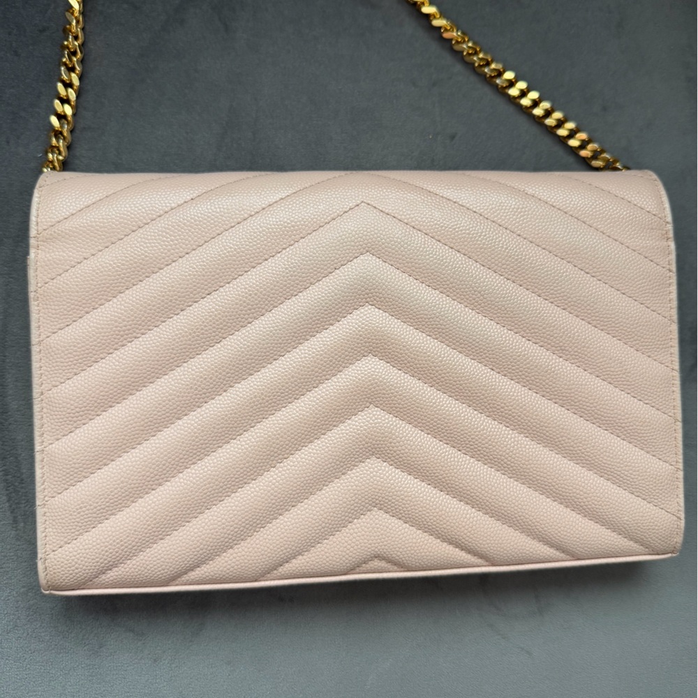 Yves Saint Laurent Cassandre Monogram Bag Blush Pink with Gold wallet on chain - Picture 13 of 14